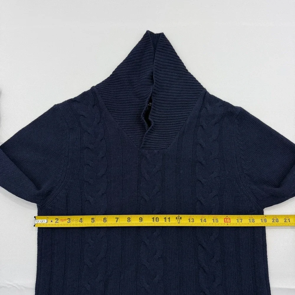 Daniele Blasi Wool Cable Knit Sweater Mens Small Shawl Collar Made in Italy Blue